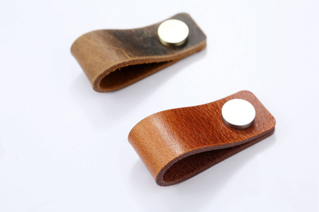 Full Grain Leather drawer pulls brown black leather cabinet pulls