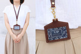 Full grain leather id badge holder with lanyard