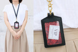 Full grain leather id badge holder with lanyard