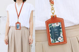 Full grain leather id badge holder with lanyard