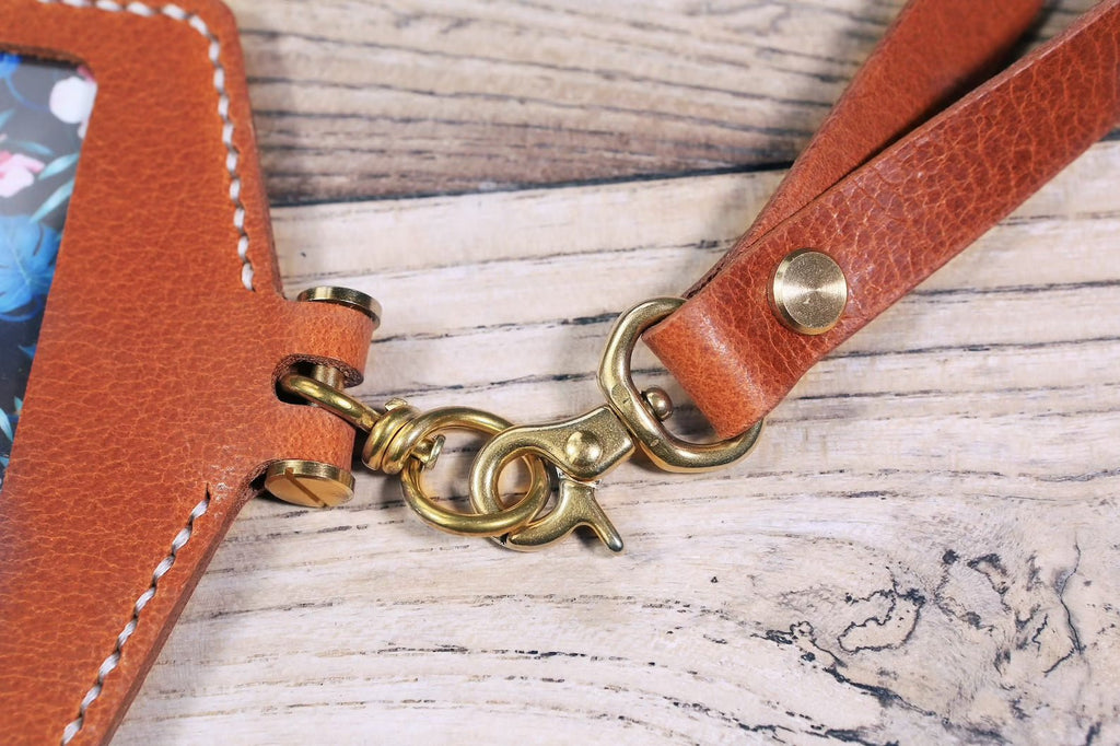 Full grain leather id badge holder with lanyard