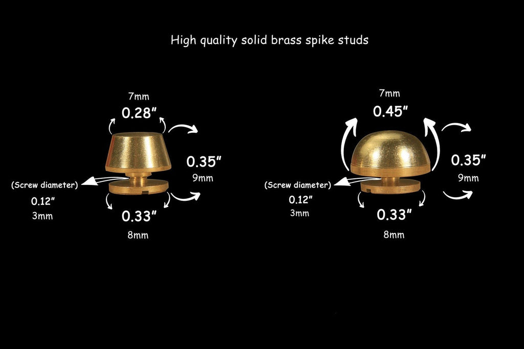 Gold solid brass screw back cone spike studs