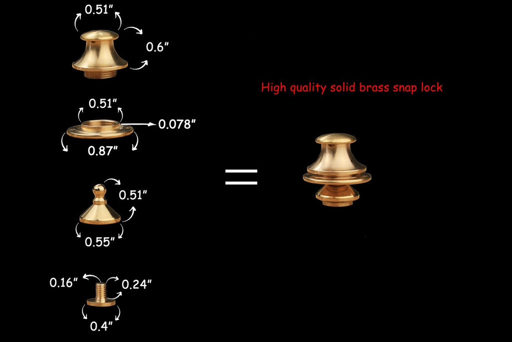 Gold solid brass snap lock closure for bag purse leather craft