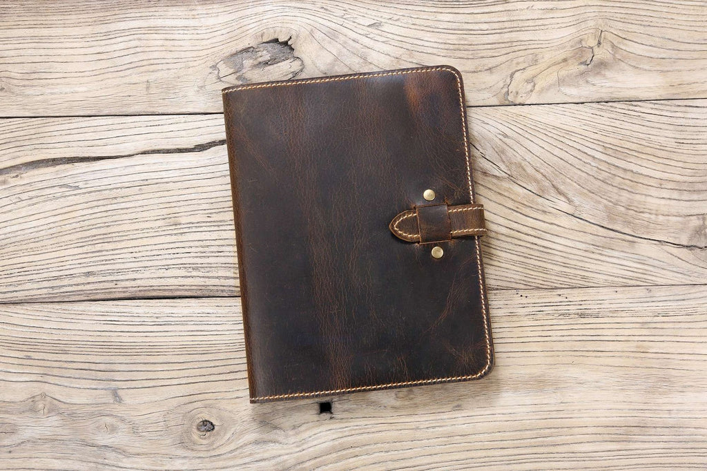 Hand stitched full grain leather iPad Pro Air case cover with pencil holder