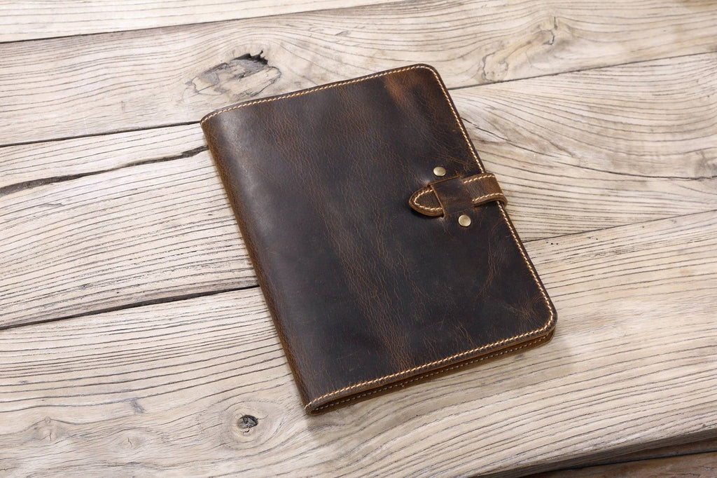 Hand stitched full grain leather iPad Pro Air case cover with pencil holder