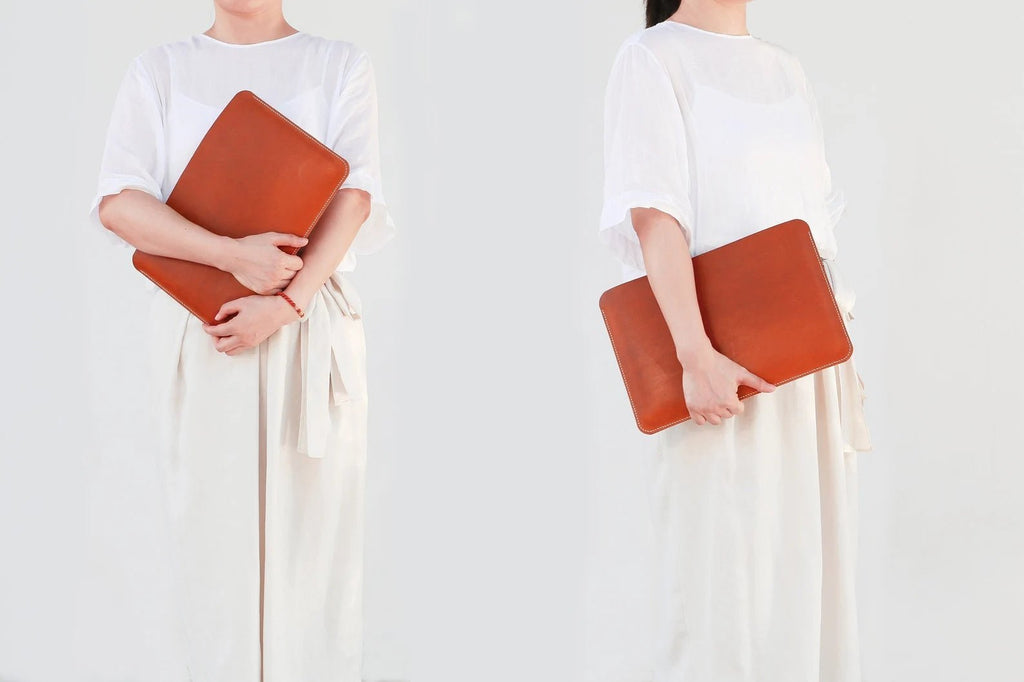 Hand stitching veg tan leather macbook air sleeve case
