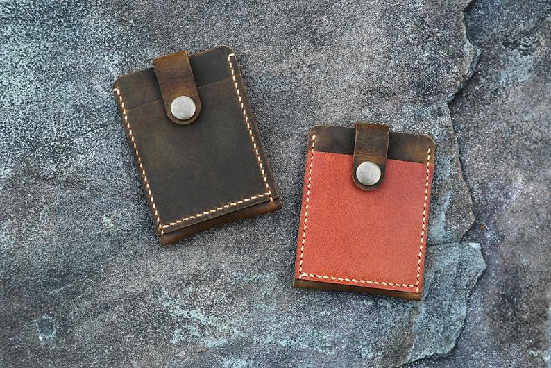 Handmade Leather pull up card holder