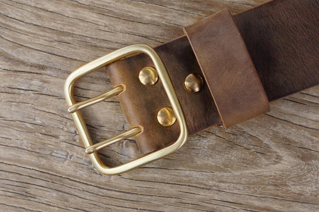 Heavy duty double hole leather bushraft belt