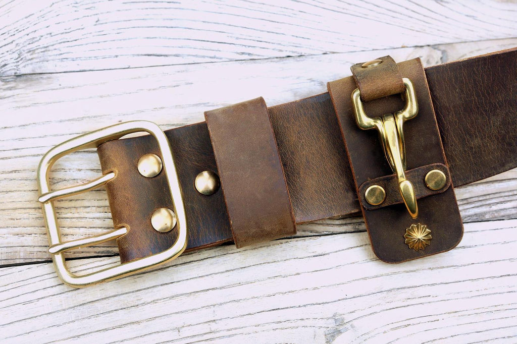 Heavy duty full grain leather belt key clip