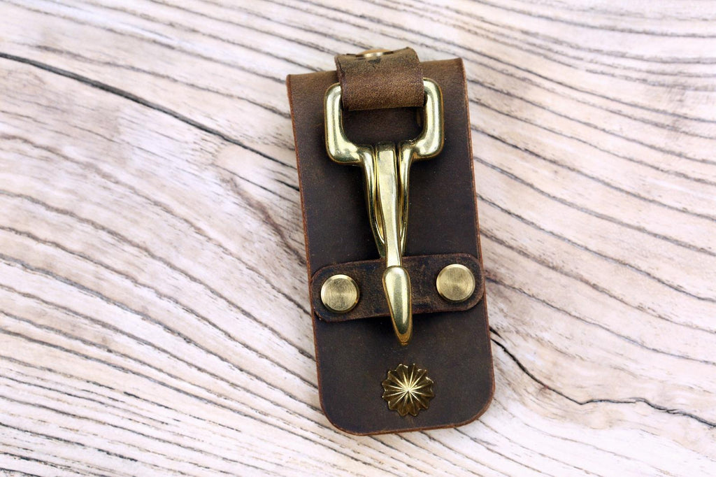 Heavy duty full grain leather belt key clip