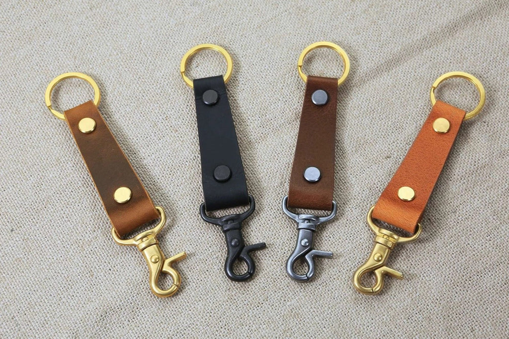 Heavy Duty personalized leather keychain with solid brass hook , Custom car Key fob
