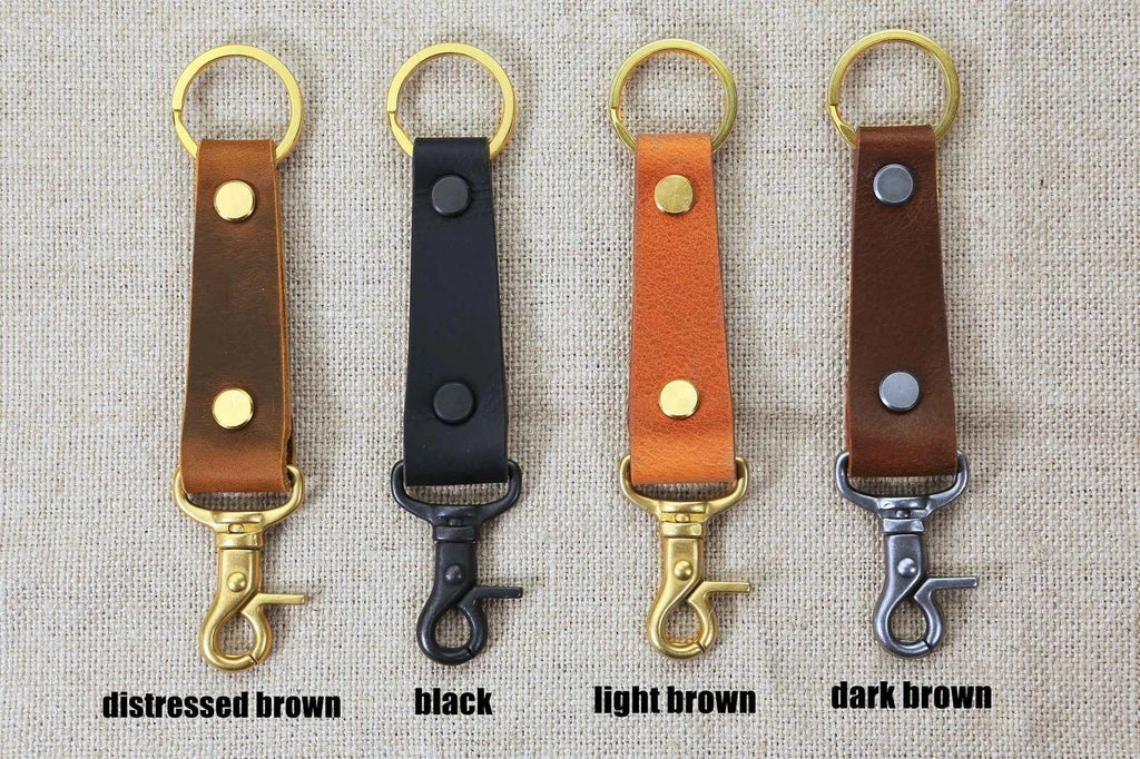 Heavy Duty personalized leather keychain with solid brass hook , Custom car Key fob