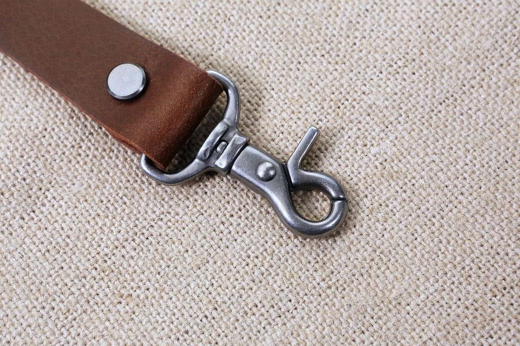 Heavy Duty personalized leather keychain with solid brass hook , Custom car Key fob