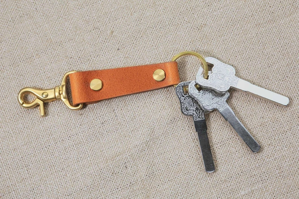 Heavy Duty personalized leather keychain with solid brass hook , Custom car Key fob