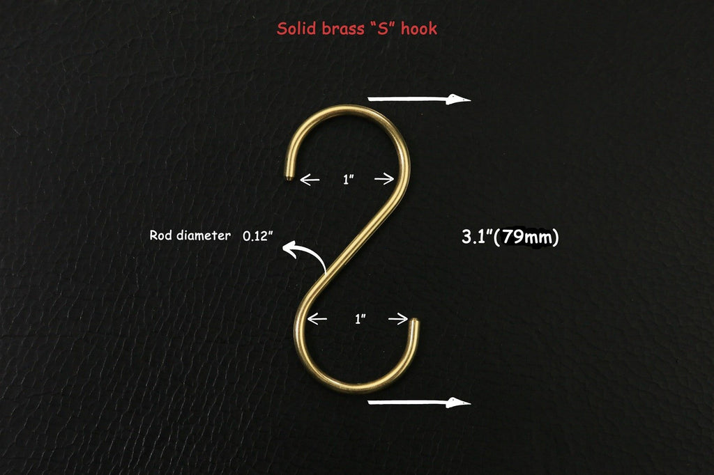 Heavy duty solid brass S hook for hanging plants