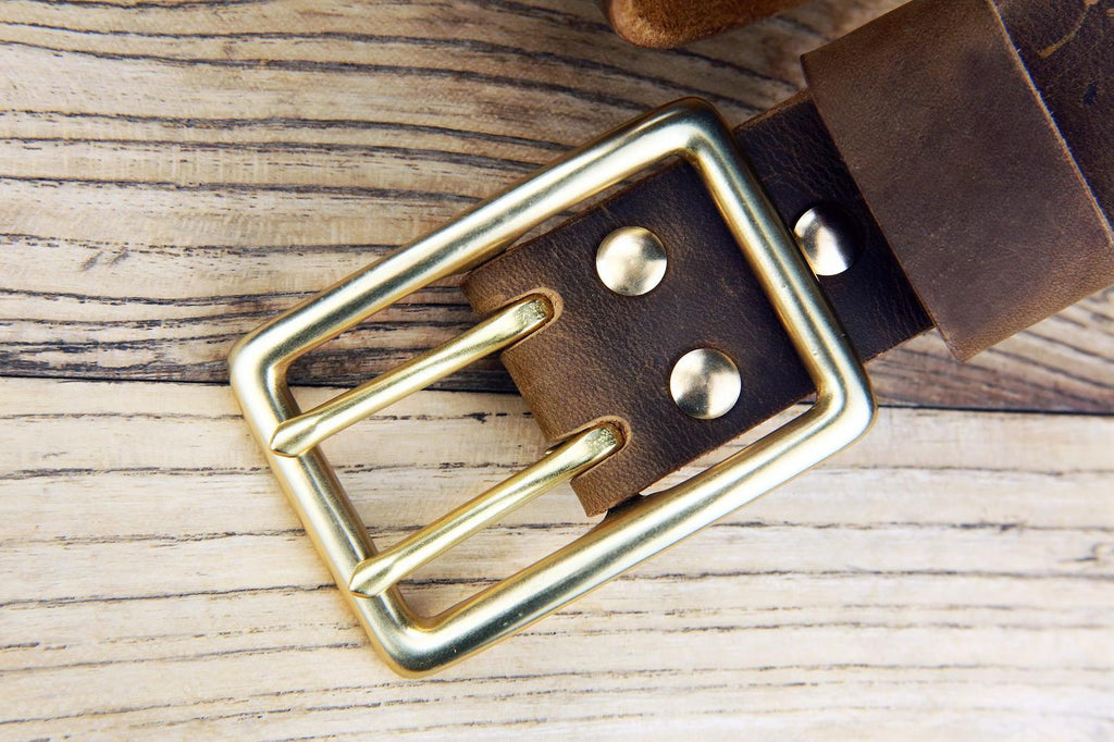 Heavy duty thick double prong leather belt