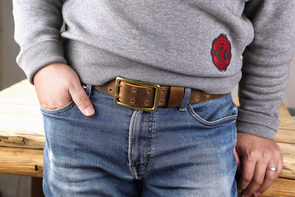 Heavy duty thick double prong leather belt