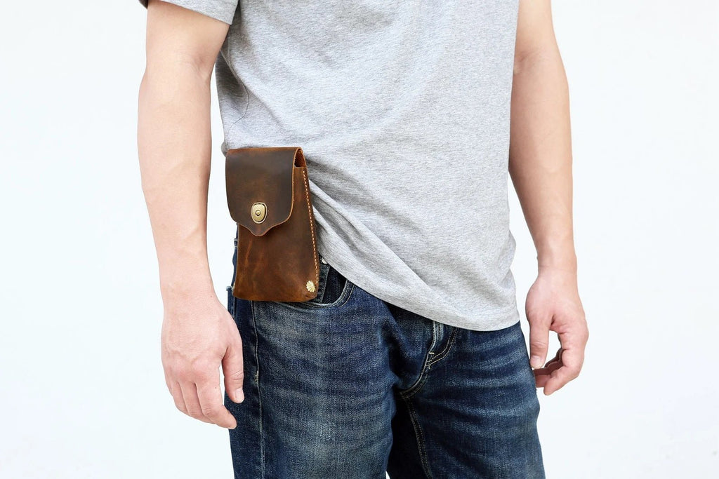 distressed leather cell phone holster , vertical belt phone holder , leather belt case for phone , Phone case with belt loop