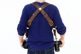 Leather dual double camera harness strap for two camera