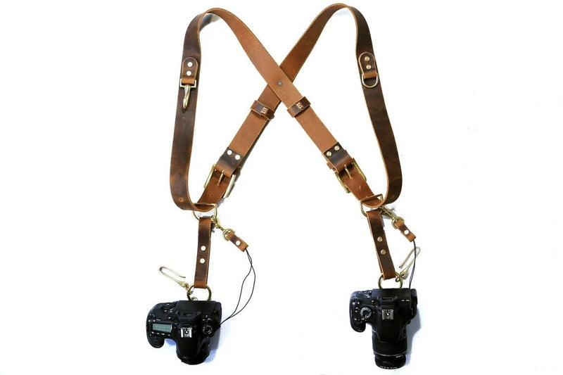 Dual DSLR leather strap for two camera , gifts for photographers