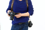 Leather dual double camera harness strap for two camera