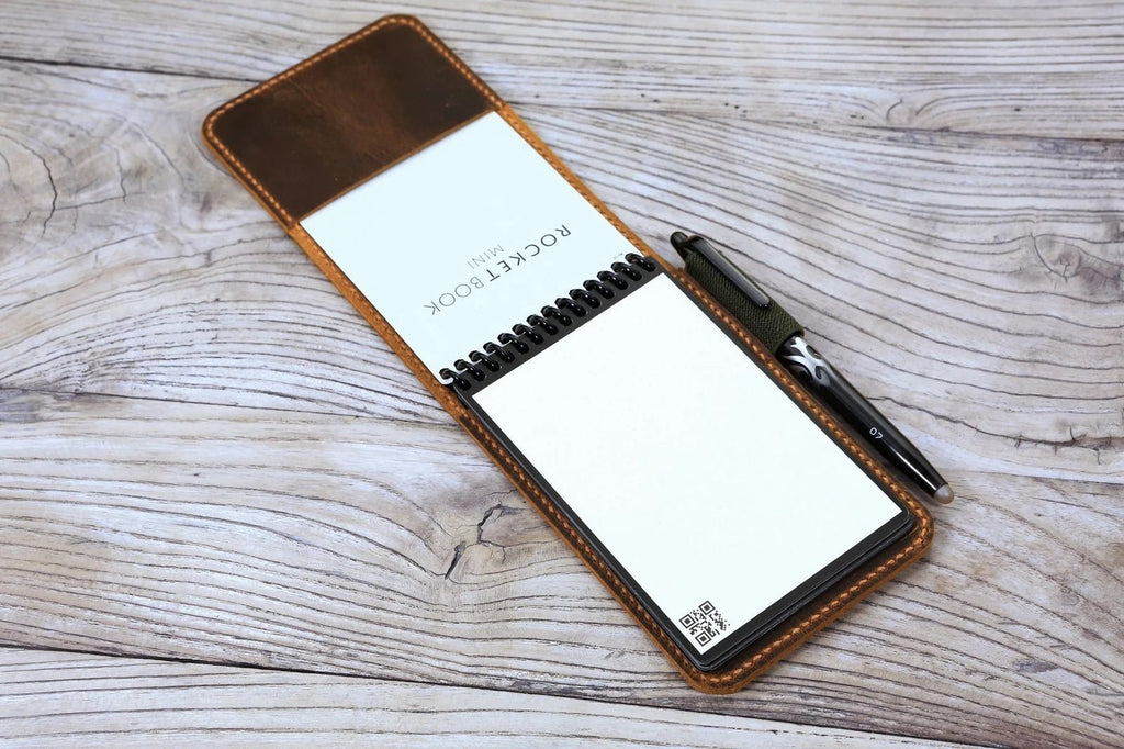 Personalized leather rocketbook mini case cover , leather flip notebook cover case for Rocketbook Notepad mini size 3.5 x 5.5 inch