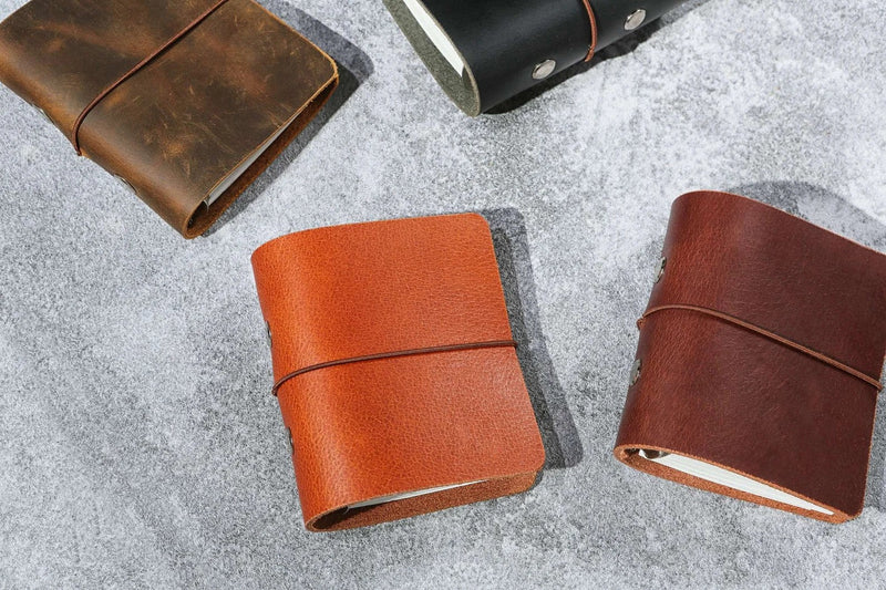 Real leather mini 3 ring binder , leather small mini journal , leather mini composition notebook