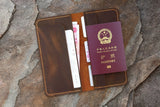 Leather passport wallet boarding pass holder