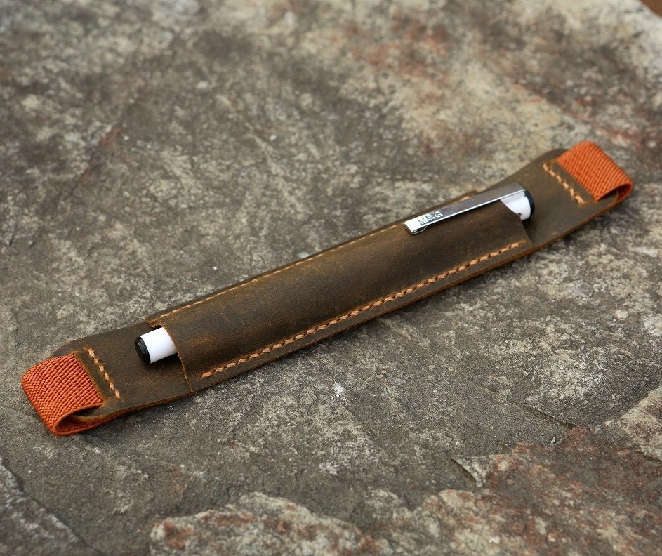 Leather pen pencil holder quiver for moleskine large notebook A5