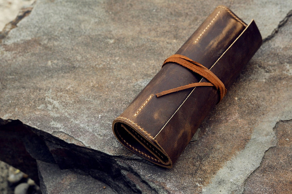 vintage leather pencil case