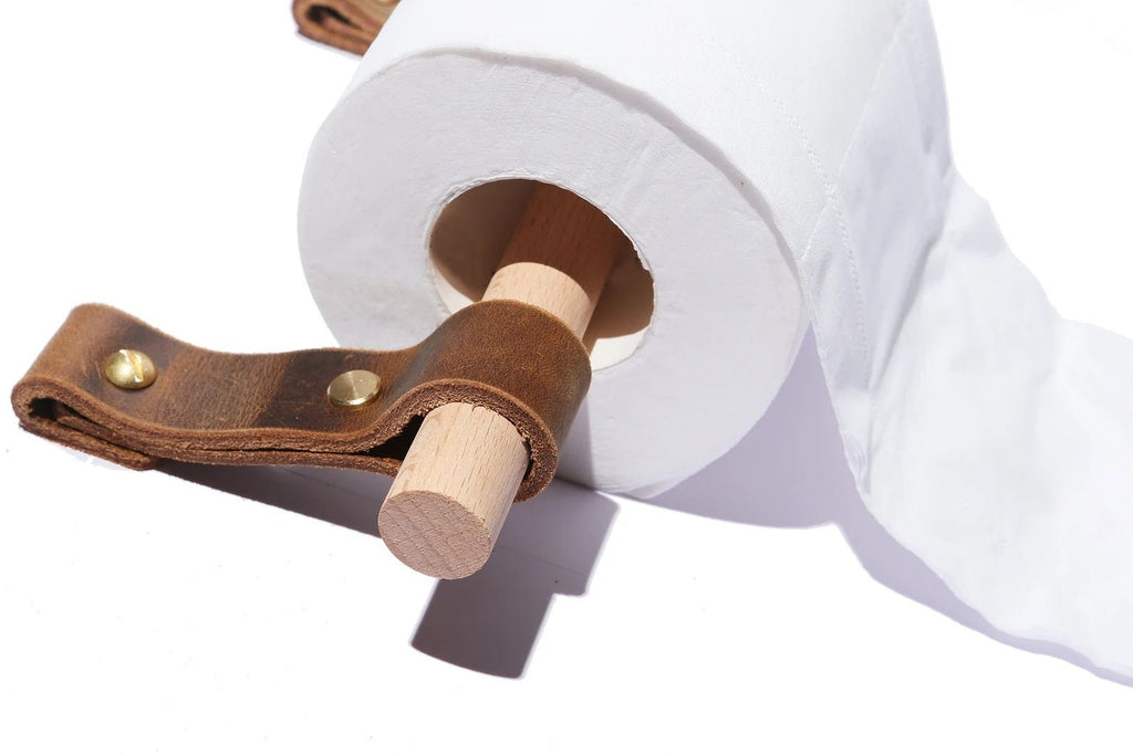 leather toilet toliet paper holder , rustic bathroom decor