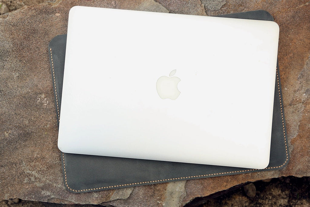Grey leather macbook pro M4 13 14 15 16 inch case sleeve , gray leather macbook air M4 15 11 13 inch case sleeve , leather macbook 12 inch case