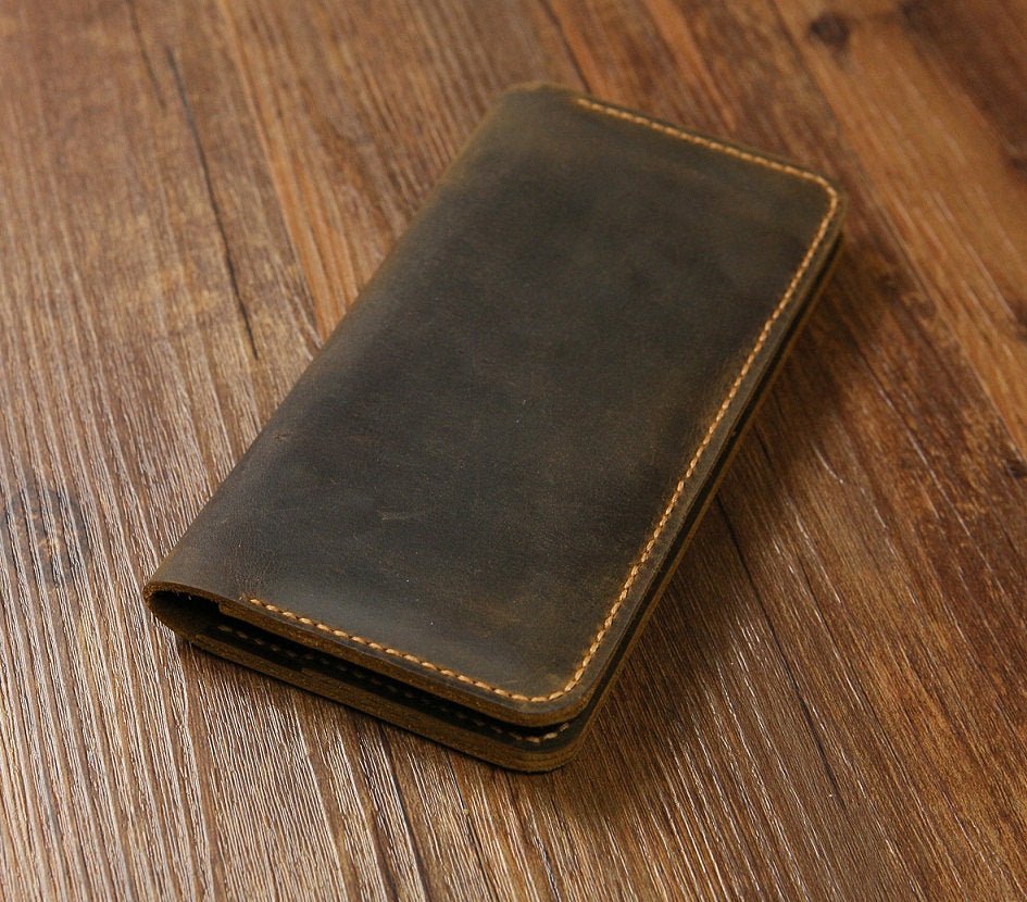 Men Women Distressed Leather long wallet