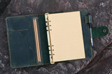 Personalized A5 green distressed leather binder