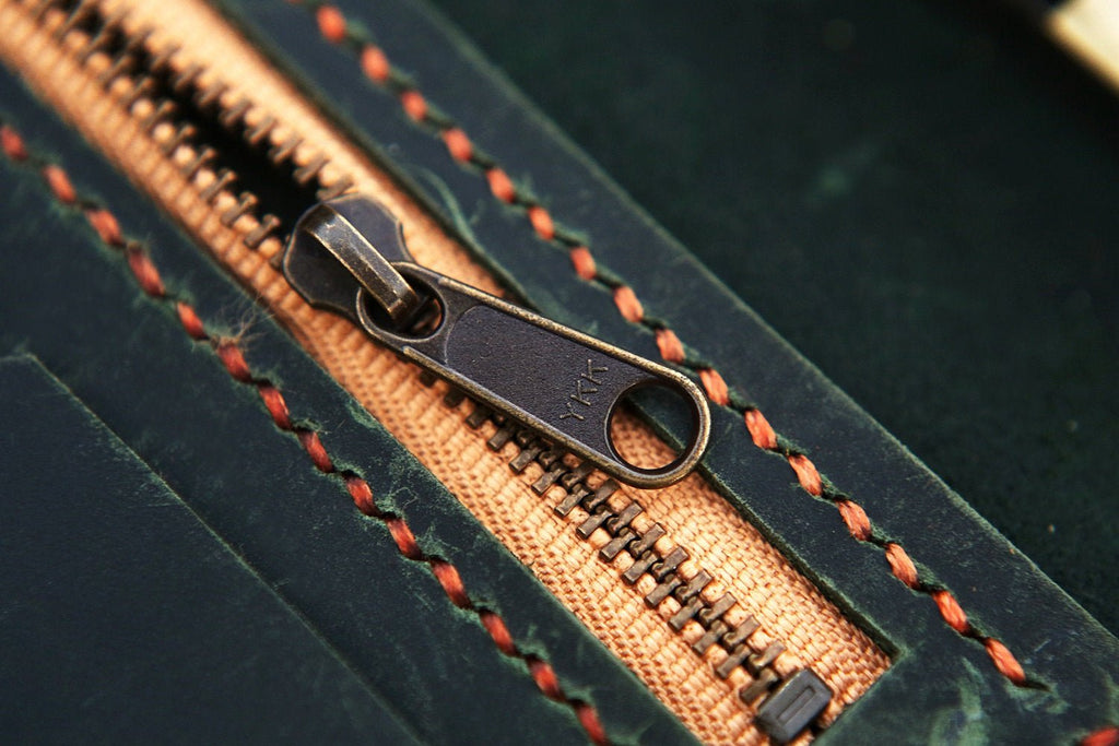 Personalized A5 green distressed leather binder