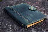 Personalized A5 green distressed leather binder