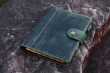 Personalized A5 green distressed leather binder