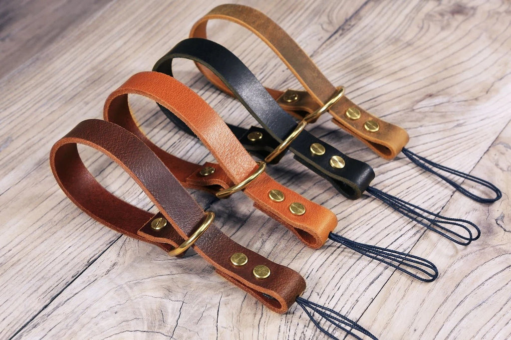 Personalized Black Brown leather camera Wrist Strap