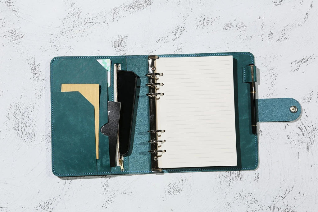 Personalized Blue leather notebook journal, veg tan leather binder planner