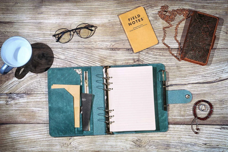 Personalized Blue leather notebook journal , veg tan leather binder planner , refillable noteook,leather refillable planner