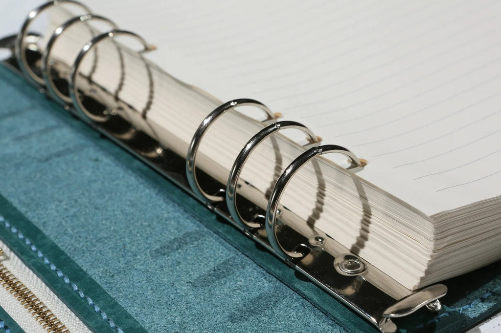 Personalized Blue leather notebook journal, veg tan leather binder planner