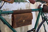 Personalized brown leather bike bicycle frame bag