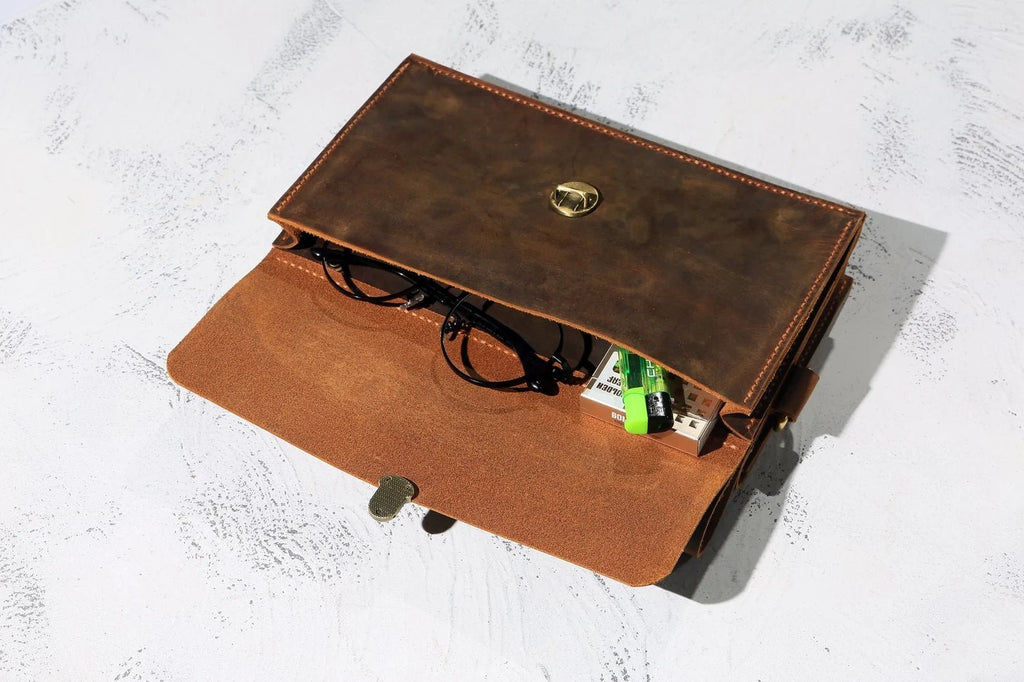 Personalized brown leather bike bicycle frame bag