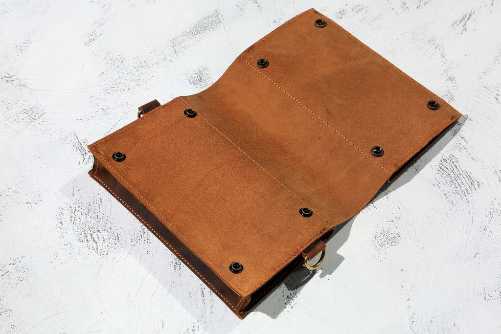 Personalized brown leather bike bicycle frame bag