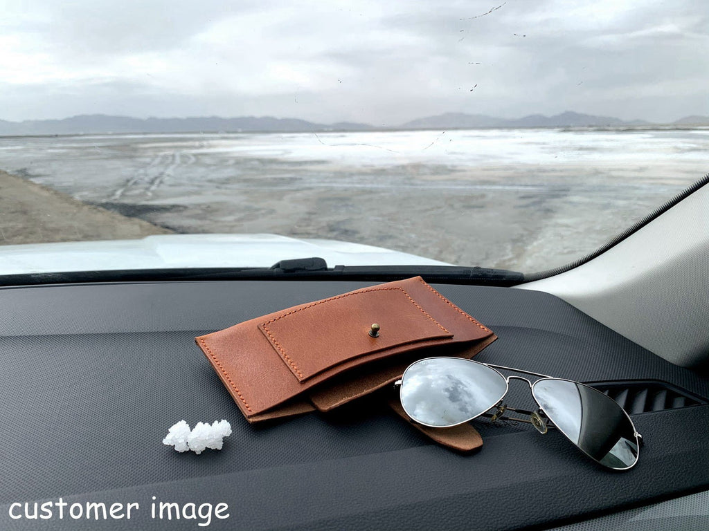 Personalized custom vegetable tanned leather sunglass eyeglass case