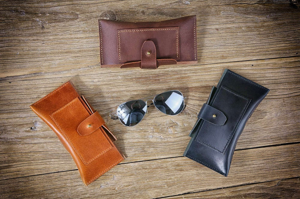 Personalized custom vegetable tanned leather sunglass eyeglass case
