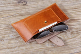 Personalized custom vegetable tanned leather sunglass eyeglass case