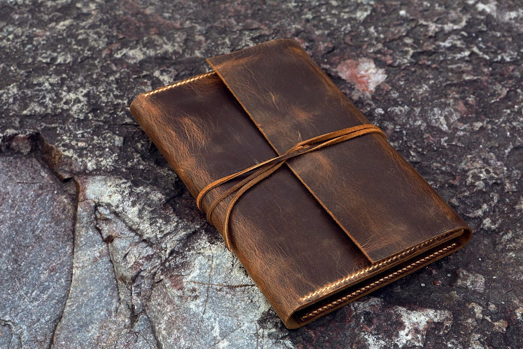 Personalized distressed  leather A5 journal travel cover