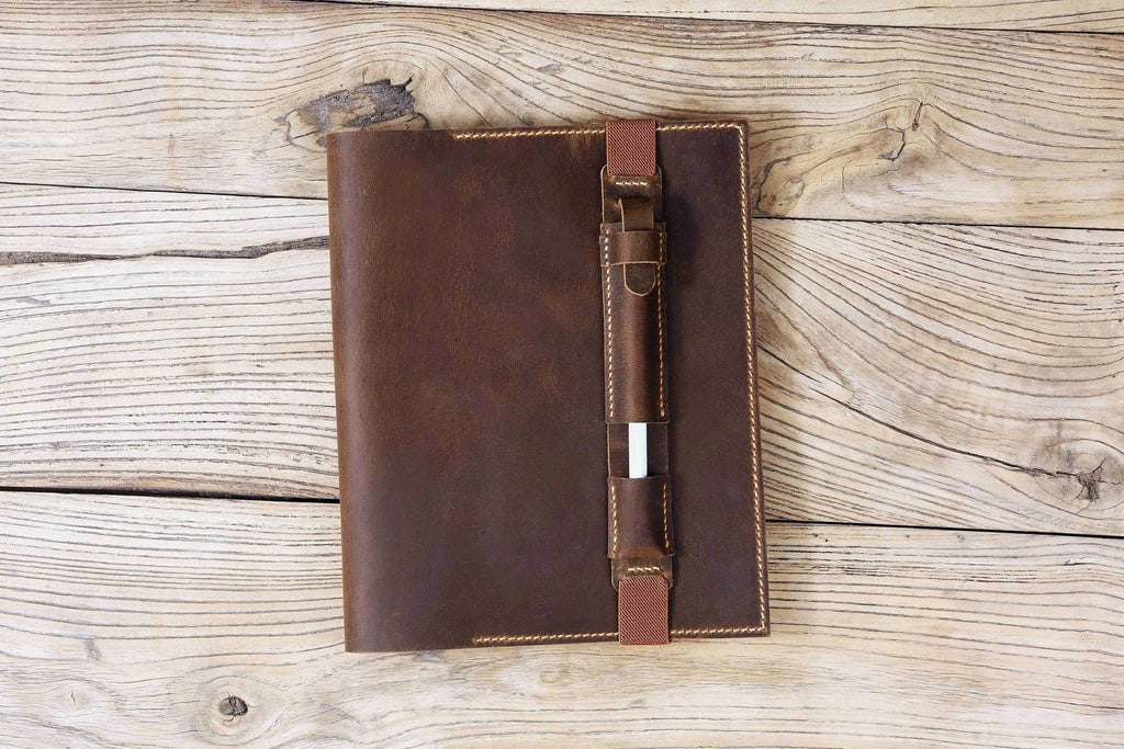 Personalized distressed leather case cover for Fujitsu QUADERNO A4 A5