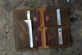 Personalized distressed leather family 4 passport holder case organizer wallet